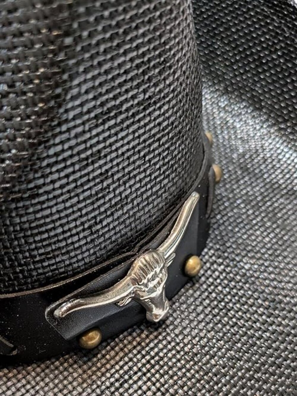 Men's Black Straw Cowboy Hat with Studded Band - Picture 2 of 7